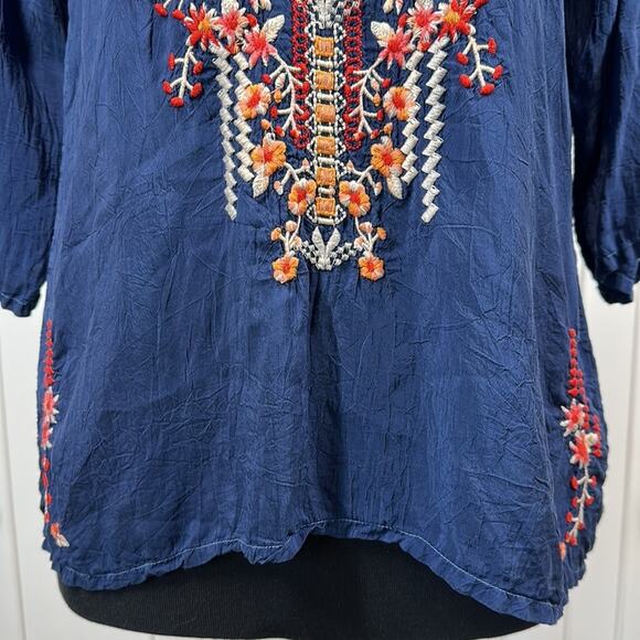 Johnny Was Embroidered Olivia Blouse Tunic Top 3/4 Sleeve Blue Floral Boho XS - Picture 5 of 14